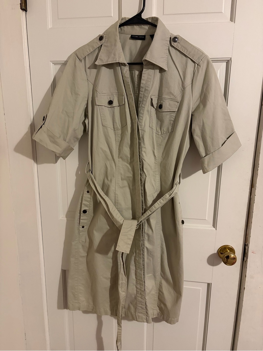 New York & Company Light Beige Utility Shirt Dress Jacket with Belt